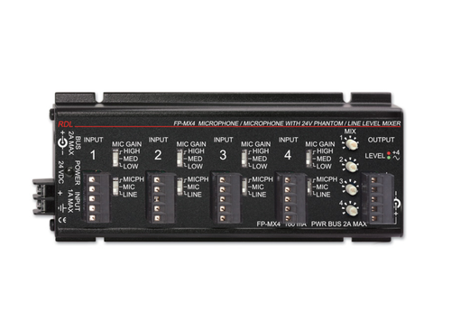 RDL FP-MX4, 4 Ch Audio Mixer - Mic or Line Input and Output