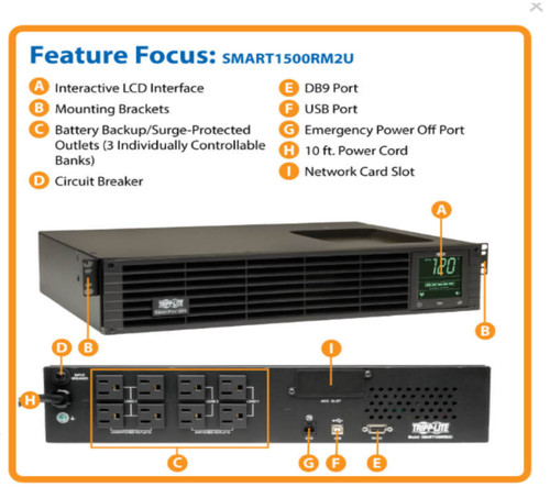 Tripp-Lite SMART1500RM2U SmartPro 120V 1.5kVA 1.35kW Line-Interactive ...