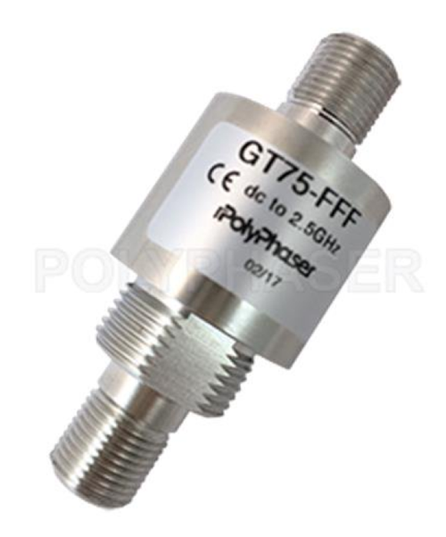 PolyPhaser GT75-FFF, 75 Ohm Type F Female to Female, Coaxial RF Surge Protector,  Gas Discharge Tube