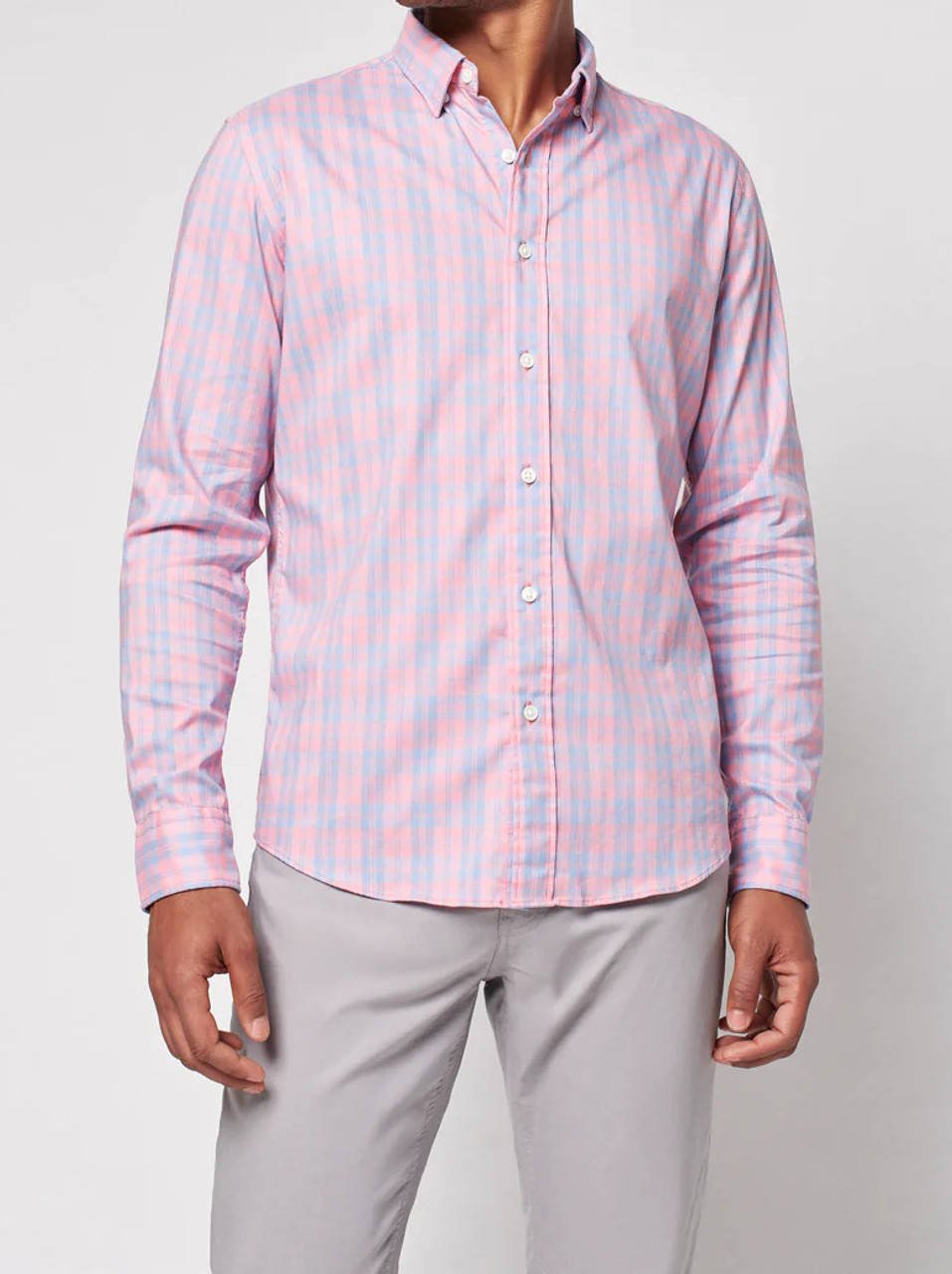 Mens Faherty Brand Movement Summer Rose Plaid Button Supima Blend Shirt M