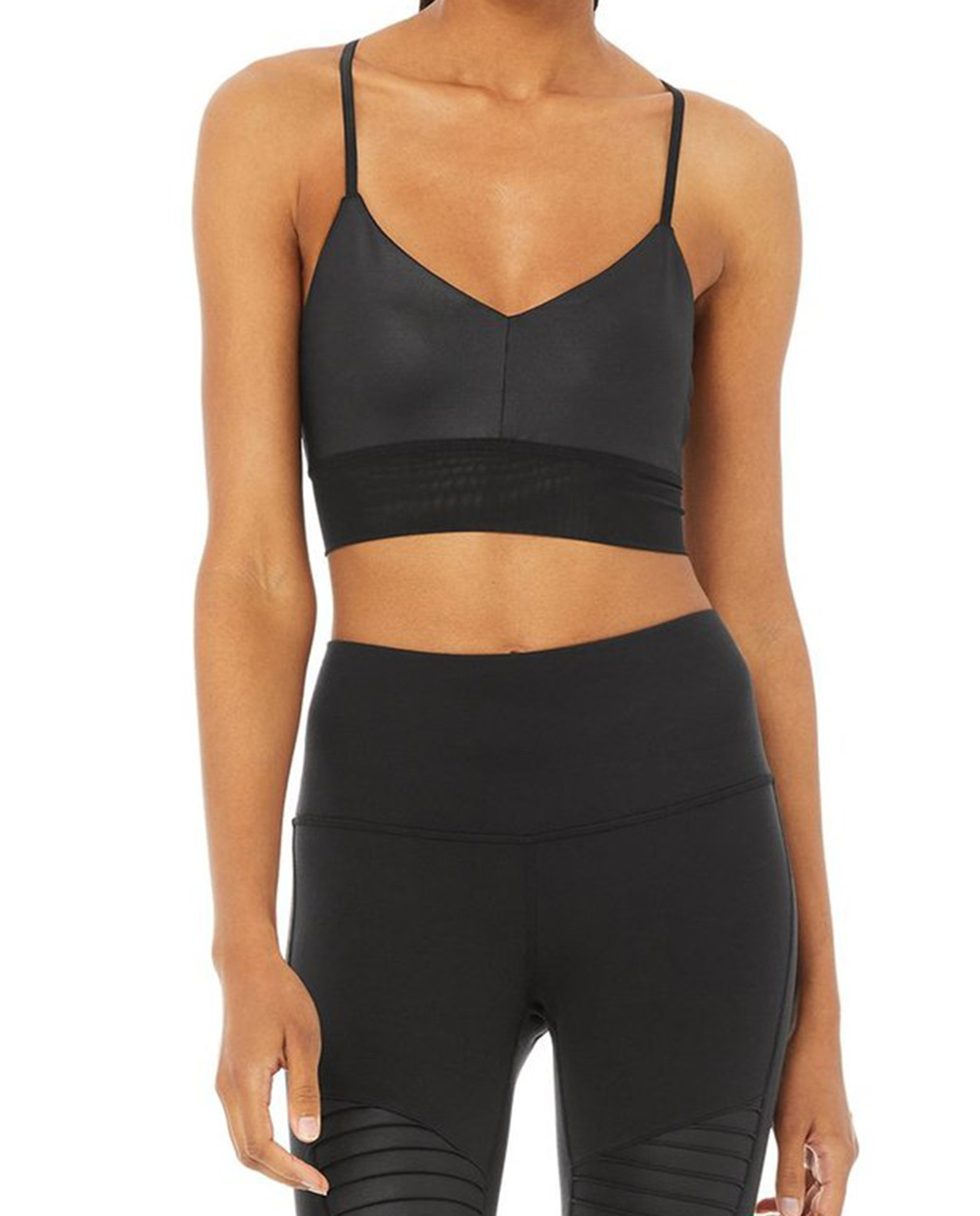 Alo - Flash Open Back Foil Faux Leather Sports Bra in Midnight Green at  Nordstrom