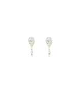 Womens Tennis Racket Crystal and Enamel Stud Earrings in Sterling Silver / White Womens Tennis Racket Crystal and Enamel Stud Earrings in Sterling Silver / White