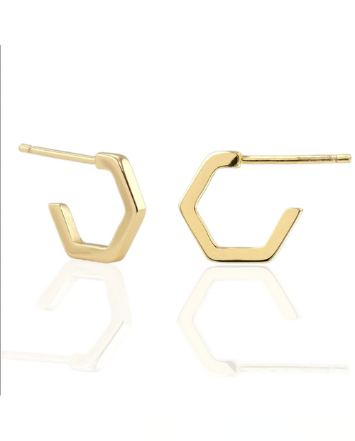 Womens Hexagon Huggie Hoop Earring in 18k Gold Vermeil