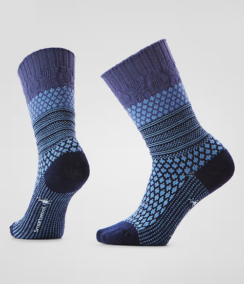 Womens Everyday Popcorn Cable Crew Socks - A62_Black-Tibetan Red - L