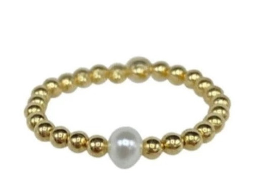 2mm Yellow Gold Filled Ring w/ A Single Pearl - 8 