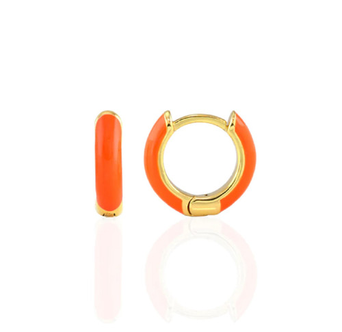 Enamel Huggie Hoop Earrings Orange