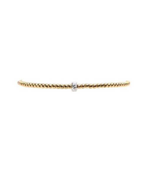 2MM Signature Beaded Bracelet with Large Sterling Silver Rondelle Pattern - 6.75 / Yellow Gold