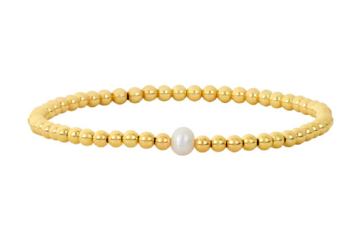 3MM Signature Bracelet with Single White Pearl - 6.75 / Yellow Gold