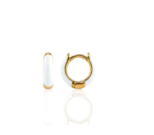 Womens Enamel Huggie Hoop Earrings in White