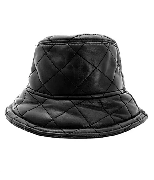 Womens Black Leather Quilted Hat