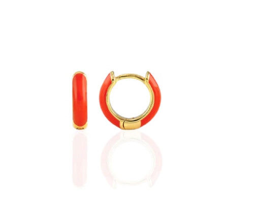 Womens Enamel Huggie Hoop Earrings in Red