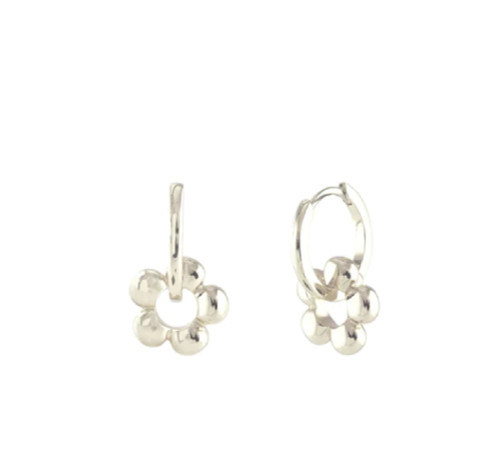 Flower Huggie Hoop Earrings - Sterling Silver