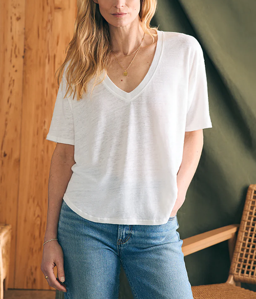 Womens Linen V Neck Tee