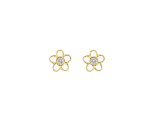 Womens Flower Crystal and Enamel Stud Earrings