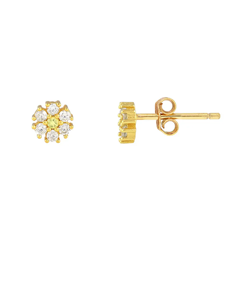 Womens Daisy Crystal Stud Earrings in Gold