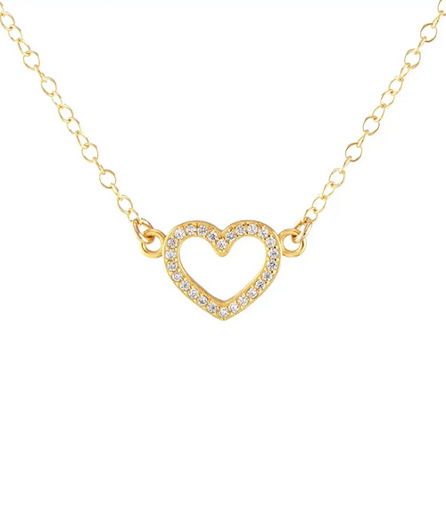 Heart Crystal Outline Charm Necklace - 18k Gold Vermeil