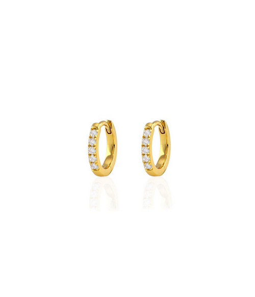 Crystal Huggie Hoop Earrings - 18k Gold Vermeil / Crystal