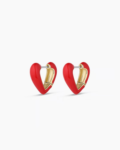 Womens Amour Heart Huggies - 18k Gold Plated