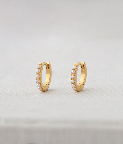Womens Pearl 12mm Huggie Hoop Earrings - 18k Gold Vermeil