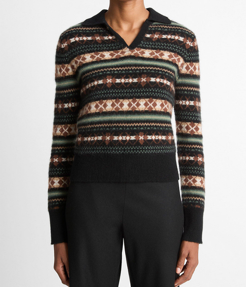 Womens Fair Isle Polo Sweater