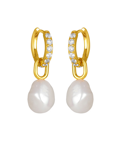 Womens Juliette Clear Pearl Huggies Gold