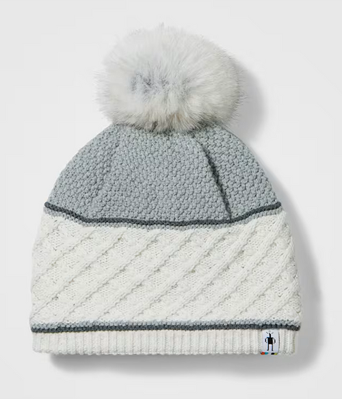 Cable Knit Colorblock Pom Beanie - 100_Natural - One Size