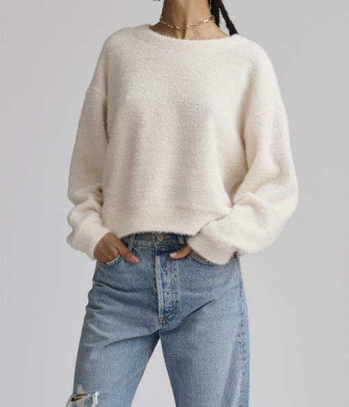 Womens Fallon Fuzzy Crewneck - White - XS