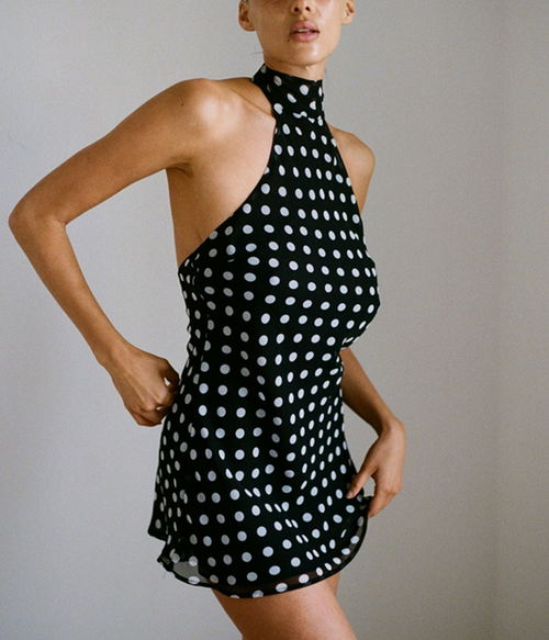 Womens Piper Dress - Black and White Dot - L