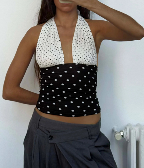 Womens Isabela Top in Black - 99_Polka Dot - One Size