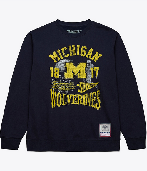 Mens NCAA Heritage Scholar Crew Michigan in Navy - Navy - L