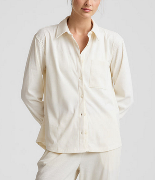 Womens Breathe Easy Corduroy Button Front Shirt - Dove - L