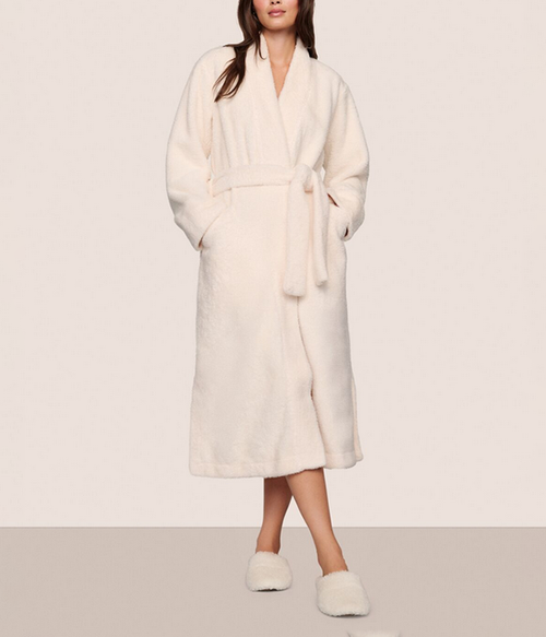 Womens Renew Plush Long Robe - Ivory - L