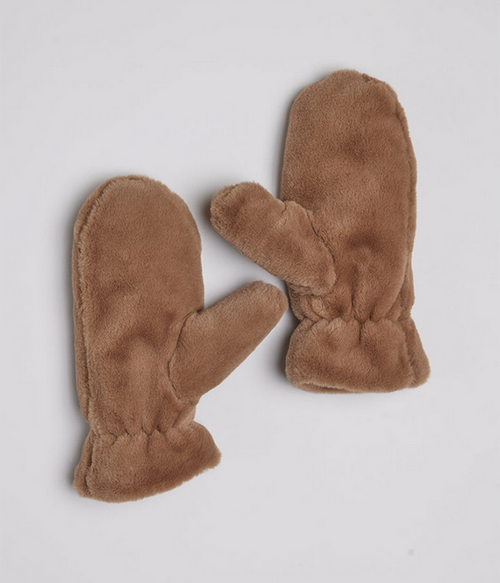 Womens Faux Fur Mitten F25 - Black - One Size