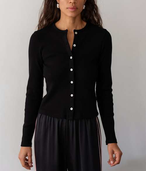 Womens Rib Cardi in Jet - Jet - S