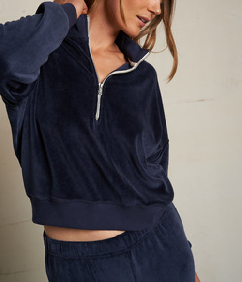 Womens Kiva Velour 3/4 Zip Sweatshirt - Oatmeal - M