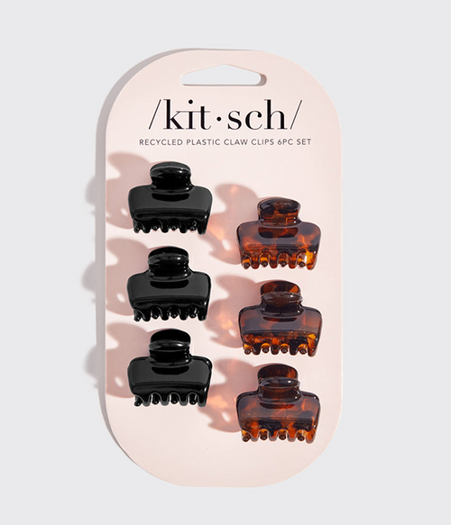 Recycled Plastic Mini Puffy Claw Clips 6pc Set - Black / Tort