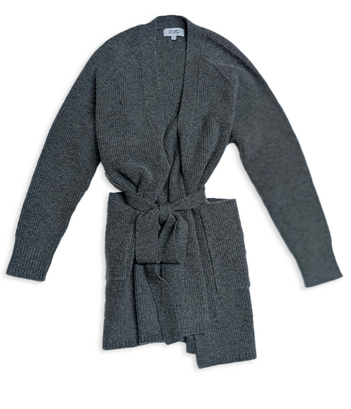 Womens Ribbed Belted Long Cardigan