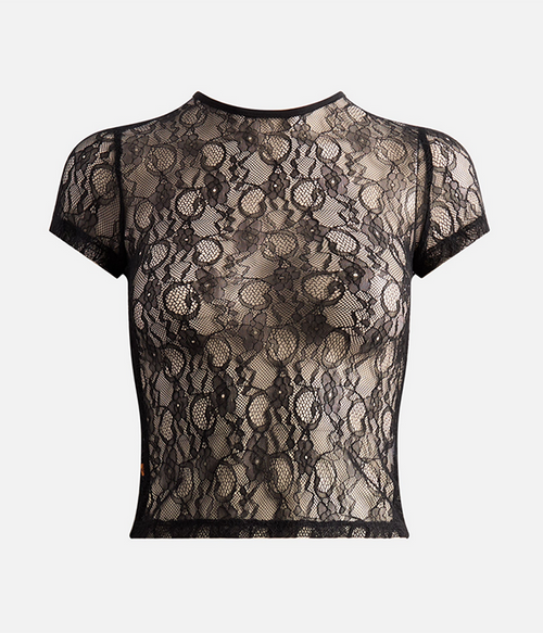 Womens Mini Tee in Black - Black Lattice - S