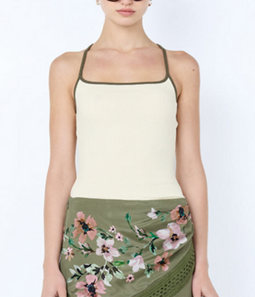 Womens Ayla Tank - Vanilla / Olive - 12