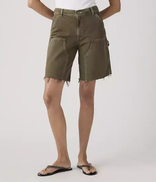 Womens Baggy Dad Utility Short in Washed Canteen