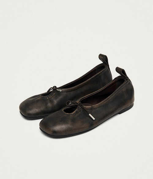 Womens  Rosalind Brushed Brown Leather Ballet Flats