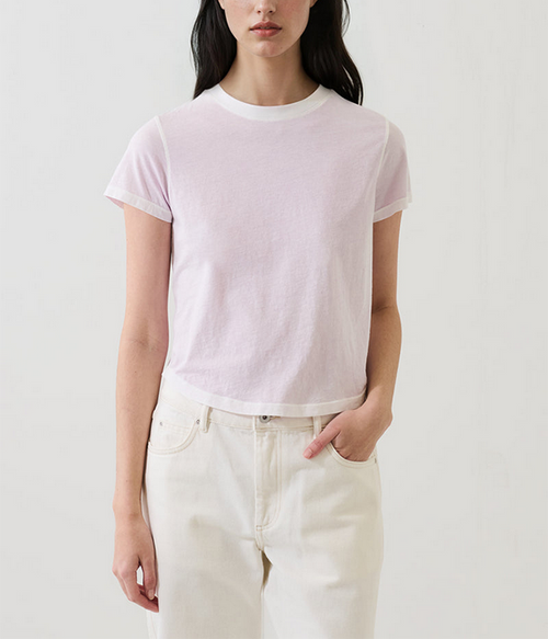 Womens SS Pima Reverse Spray Crew Baby Tee