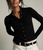 Womens Amee Luxe Rib Long Sleeve Button Polo - True Black - XL