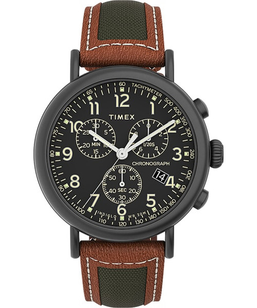 TIMEX Black 41mm Standard Chronograph with Leather Strap in Black / Brown