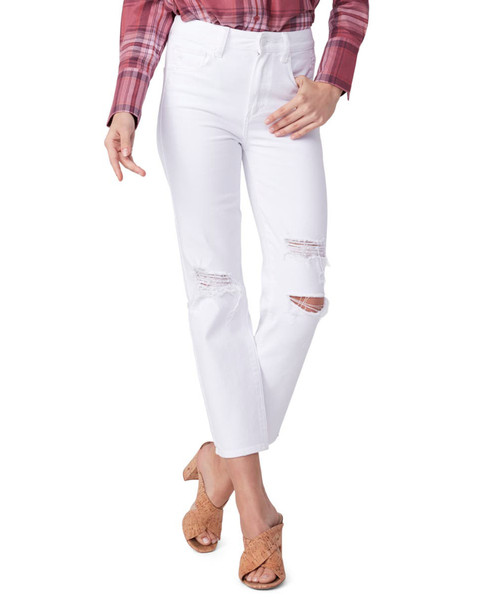 PAIGE DENIM Sarah Straight Ankle in White Hot Destructed