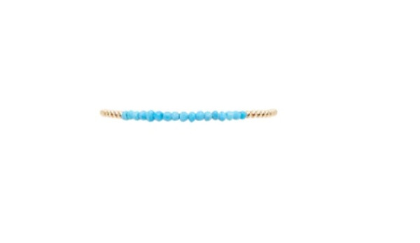 Womens 2mm Yellow Gold Filled Bracelet with Classic Turquoise 6.5in