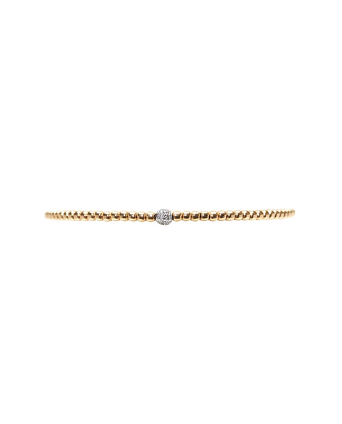 2mm Yellow Gold Filled Bracelet with 14K Gold Diamond Bead 6.25in