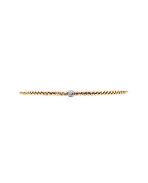 2mm Yellow Gold Filled Bracelet with 14K Gold Diamond Bead 6.5in