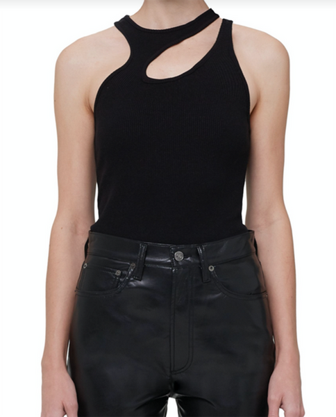 Womens Athena Asymmetric Rib Tank in Black