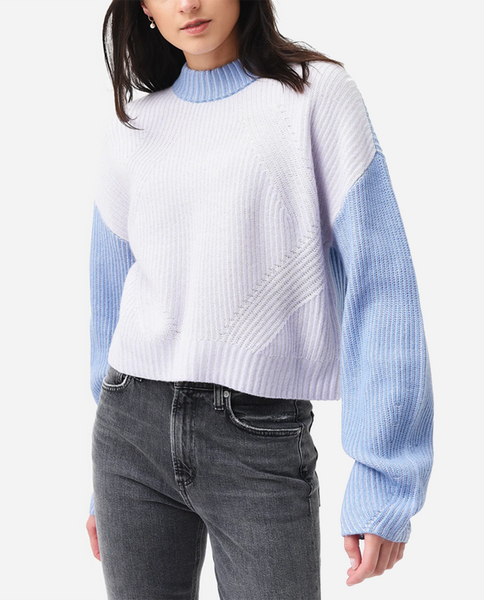 Womens Wool Cashmere Colorblock Fisherman Crewneck